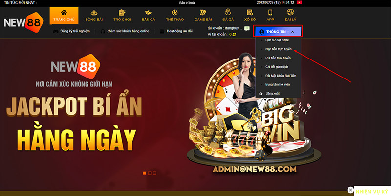 Vào trang chủ nhà cái để tiến hành nạp tiền qua Internet Banking