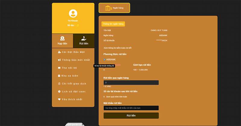 Nhập dữ liệu, kiểm tra và tiến hành rút tiền